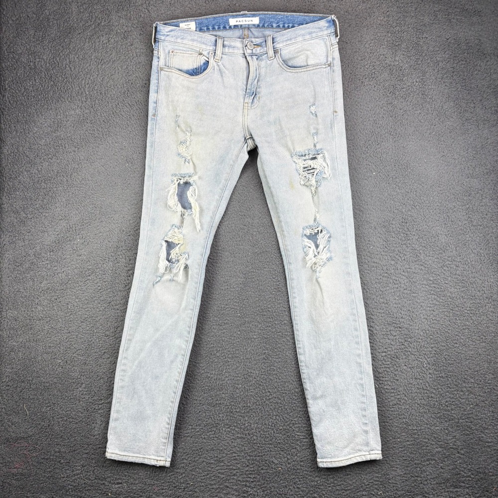 PacSun Mens Skinny Distressed Light Wash Ripped Denim Jeans 30x32